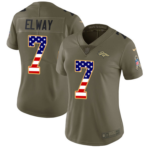Nike Broncos #7 John Elway Olive/USA Flag Women's Stitched NFL Limited Salute to Service Jersey